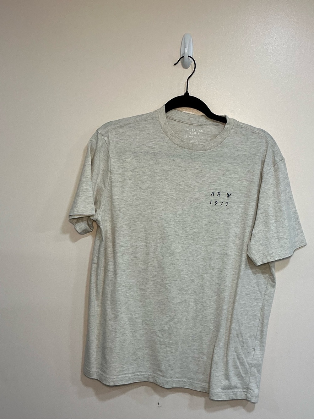 Small American Eagle Outfitters Heather Light Gray AE 1977 Logo Tee